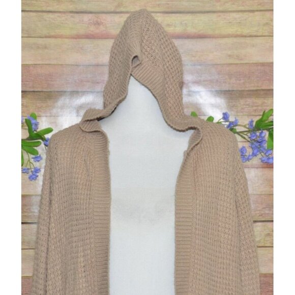 Soho Apparel Light Brown Open Front Hoodie Crochet Cardigan Sweater Size 2XL - Picture 2 of 15